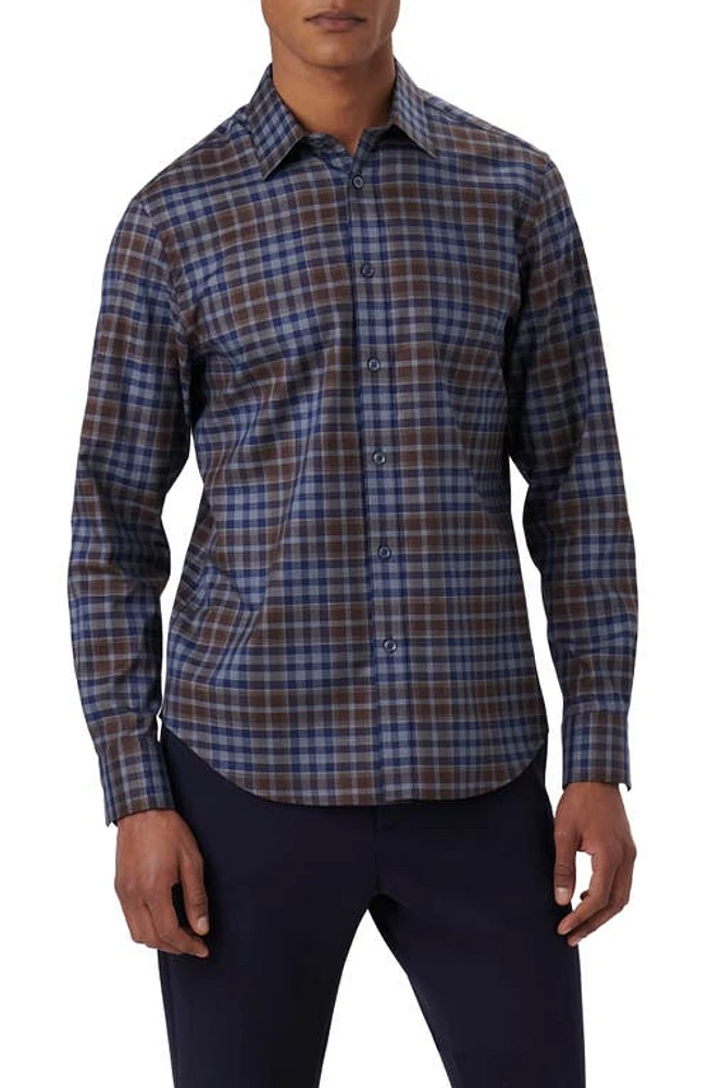 Bugatchi Julian Plaid Print Cotton Button-Up Shirt Truffle at Nordstrom,