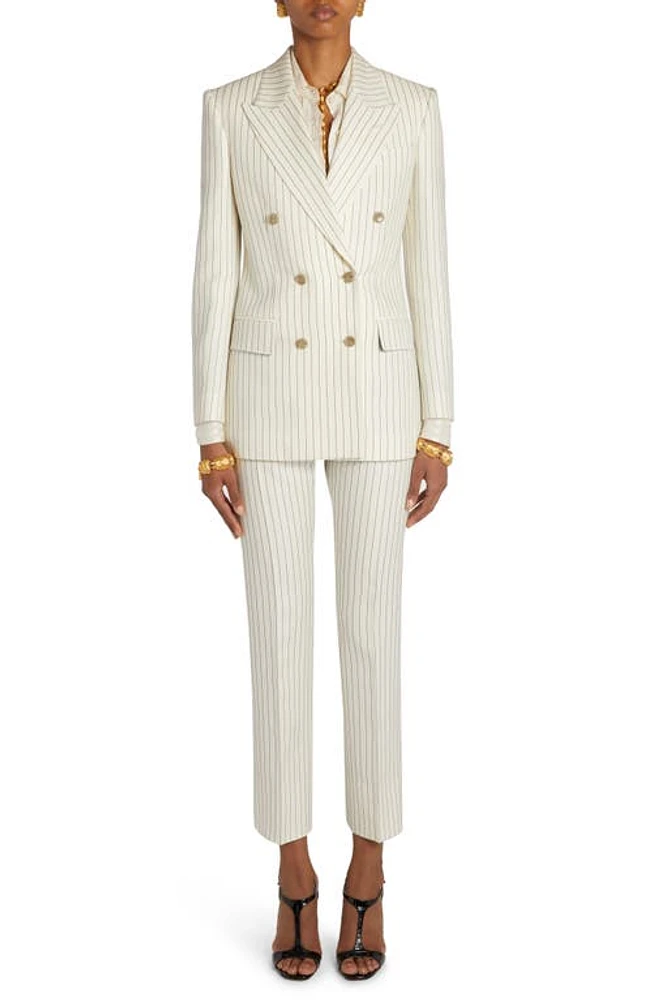 TOM FORD Pinstripe Double Breasted Wool & Silk Blend Blazer Ecru/Black at Nordstrom, Us