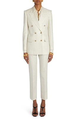 TOM FORD Pinstripe Double Breasted Wool & Silk Blend Blazer Ecru/Black at Nordstrom, Us