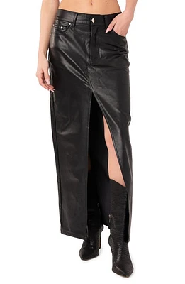 EDIKTED Neli Slit Front Faux Leather Maxi Skirt Black at Nordstrom,