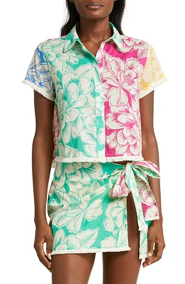 FARM Rio Tropical Chita Colorblock Cotton Cover-Up Shirt Green Multi at Nordstrom,