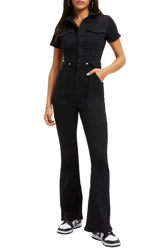 Good American Fit for Success Bootcut Jumpsuit Black001 at Nordstrom,