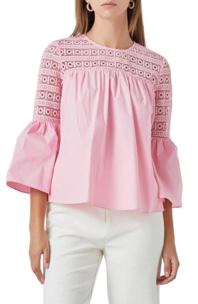 Endless Rose Bell Sleeve Lace Poplin Blouse at Nordstrom,