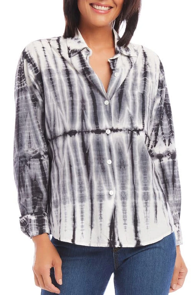 Karen Kane Tie Dye Cotton Lawn Button-Up Shirt at Nordstrom,