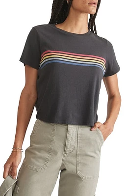 Marine Layer Easy Rainbow Stripe Crop T-Shirt Faded Black at Nordstrom,