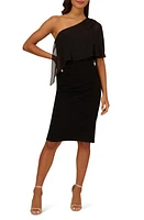 Adrianna Papell Chiffon Jersey One-Shoulder Dress Black at Nordstrom,