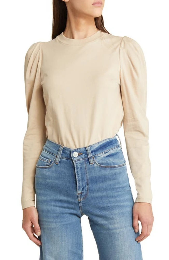 FRAME Gathered Long Sleeve Organic Cotton T-Shirt Beige at Nordstrom,