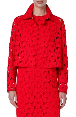 Akris Ladina Anemones Embroidered Lace Jacket in Poppy at Nordstrom, Size 4