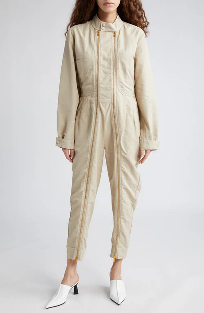 Stella McCartney Twin Zipper Long Sleeve Twill Jumpsuit 9700 - Desert Beige at Nordstrom, Us