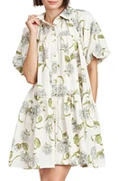 En Saison Jayla Floral Print Mini Shirtdress Sage Blue at Nordstrom,