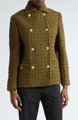 Versace Heritage Texture Tweed Wool Blend Peacoat Dark Olive at Nordstrom, Us