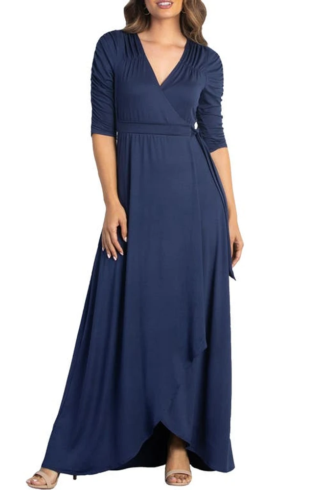 Kiyonna Meadow Dream Faux Wrap V-Neck Elbow Sleeve Dress Nouveau Navy at Nordstrom,