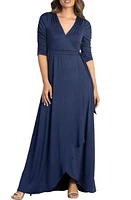 Kiyonna Meadow Dream Faux Wrap V-Neck Elbow Sleeve Dress Nouveau Navy at Nordstrom,