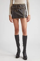 Stand Studio Lambskin Leather Biker Miniskirt in Worn Black at Nordstrom, Size 4 Us