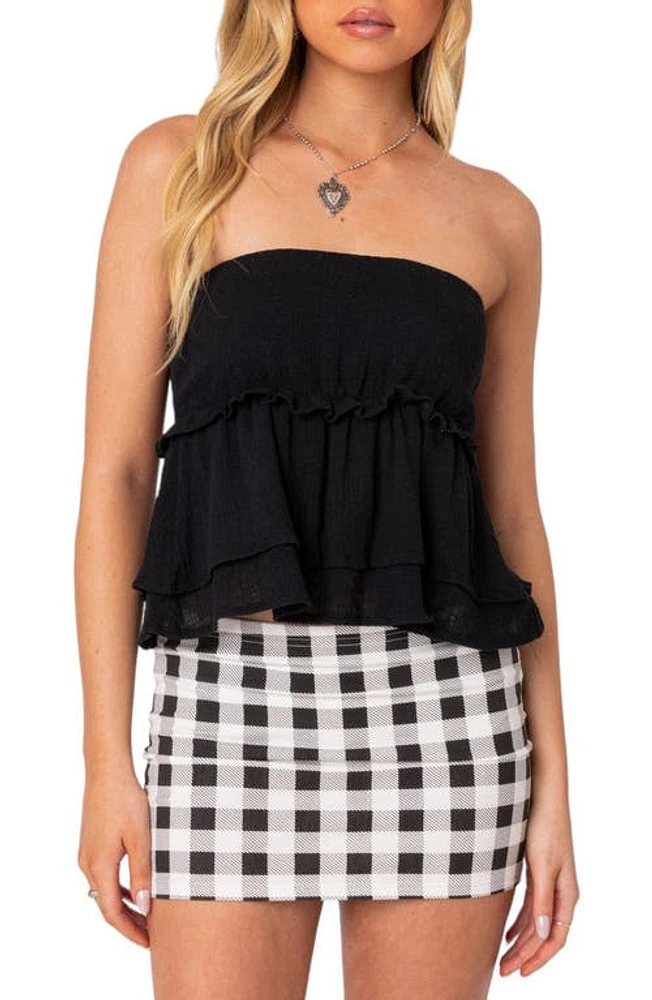 EDIKTED Strapless Peplum Top Black at Nordstrom,