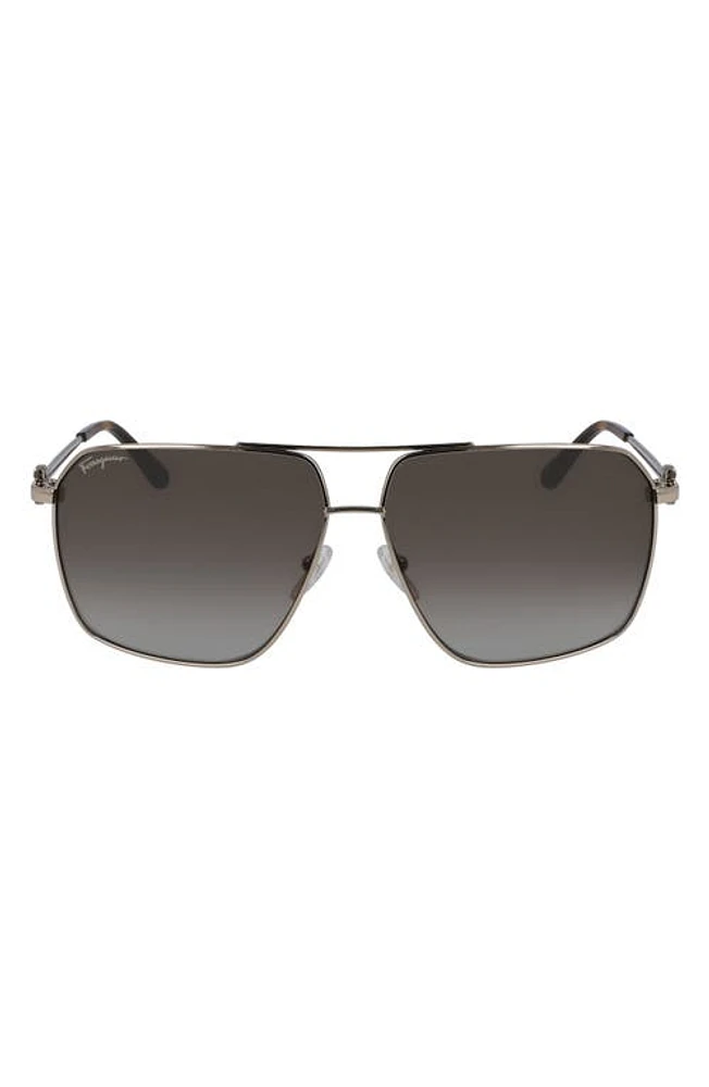 FERRAGAMO 62mm Oversize Gradient Navigator Sunglasses in Shiny Gold/Brown at Nordstrom