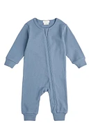 FIRSTS by Petit Lem Organic Cotton & Modal Rib Fitted Pajama Romper Blue Denim at Nordstrom, M