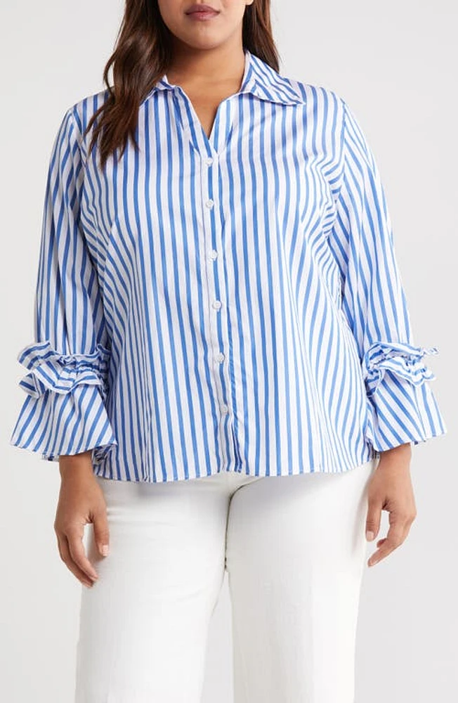 HARSHMAN Selina Button-Up Shirt Indigo Stripes at Nordstrom,