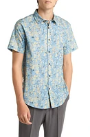 Open Edit Dot Wash Stretch Short Sleeve Button-Up Shirt in Blue Dusk Dot Wash at Nordstrom, Size X-Small