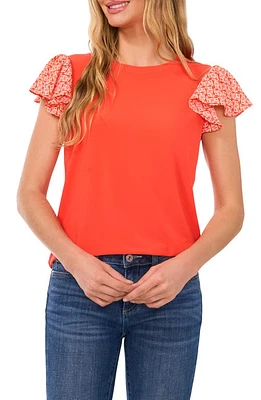 CeCe Mixed Media Flutter Sleeve Knit Top at Nordstrom,