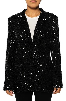 AZALEA WANG Isa Sequin Notch Lapel Blazer in Black at Nordstrom, Size Medium