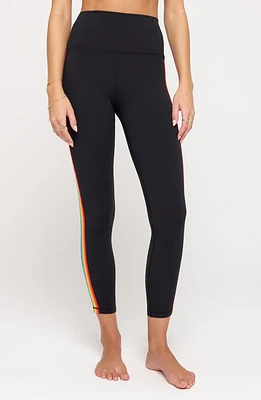 Spiritual Gangster Ada Rainbow Stripe High Waist Dream Tech Jersey 7/8 Leggings Black at Nordstrom,