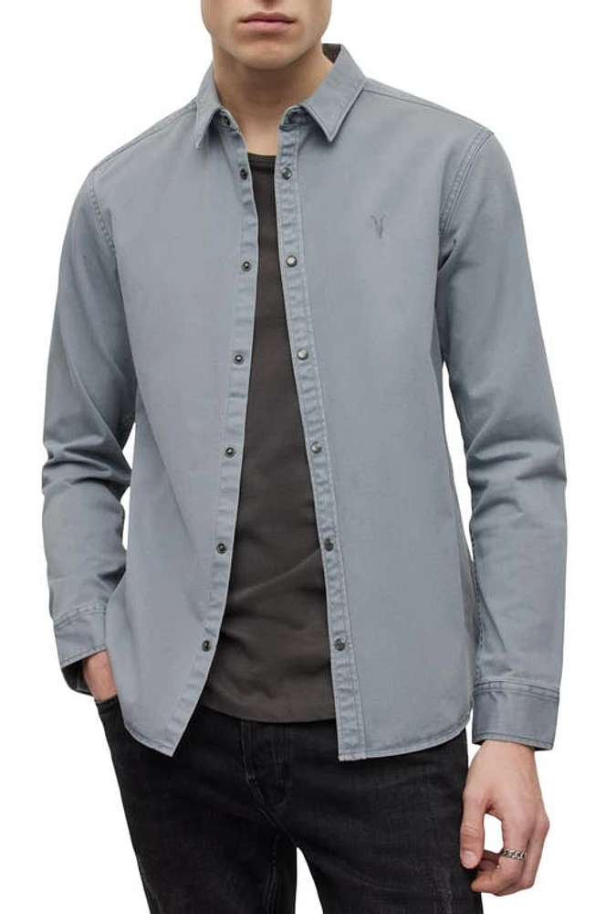 AllSaints Staveley Snap-Up Shirt Como Blue at Nordstrom,