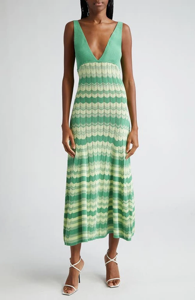 Ramy Brook Mylah Chevron Stripe Sleeveless Cotton Sweater Dress Mineral Green Twist at Nordstrom,