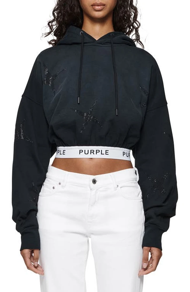 PURPLE BRAND Logo Band Cotton Graphic Crop Hoodie Black at Nordstrom,