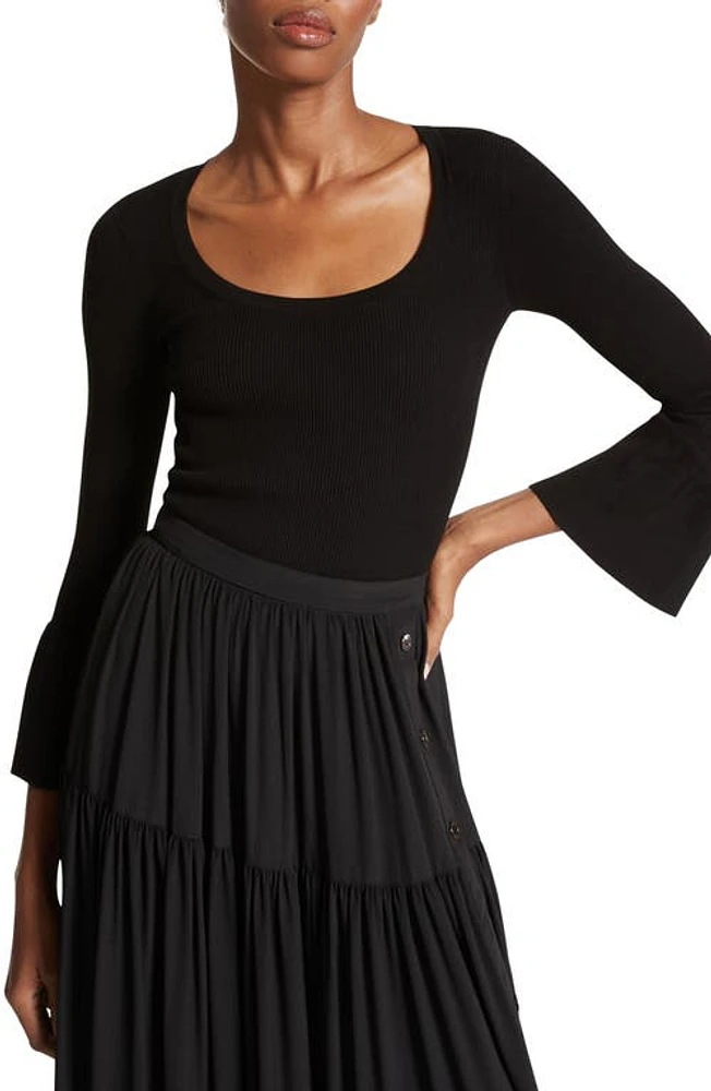 Michael Kors Collection Flare Cuff Rib Top in Black at Nordstrom, Size Medium