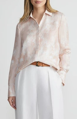 Lafayette 148 New York Scottie Shadow Print Silk Twill Button-Up Shirt Bluff Pink Multi at Nordstrom,