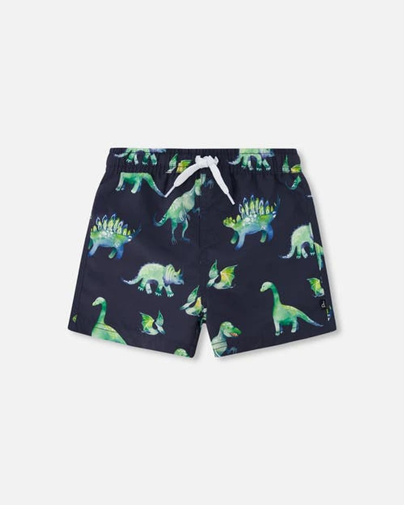 Deux Par Deux Boy's Mid-Thigh Boardshort Grey Printed Dinosaurs at Nordstrom