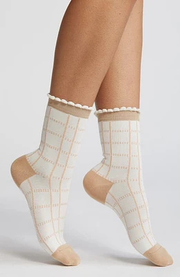 Casa Clara Cotton Crew Socks in Mocha Check at Nordstrom