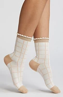 Casa Clara Cotton Crew Socks in Mocha Check at Nordstrom