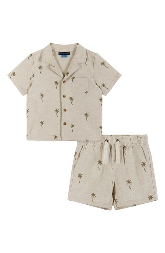 Andy & Evan Camp Shirt Shorts Set Beige Palm at Nordstrom,