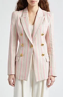 Smythe Pagoda Stripe Faux Double Breasted Cotton & Linen Blazer Stone Rose at Nordstrom,