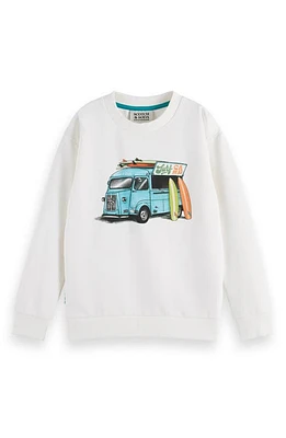 Scotch & Soda Kids' Surf Bus Cotton Graphic Sweatshirt 0001 Off White at Nordstrom,