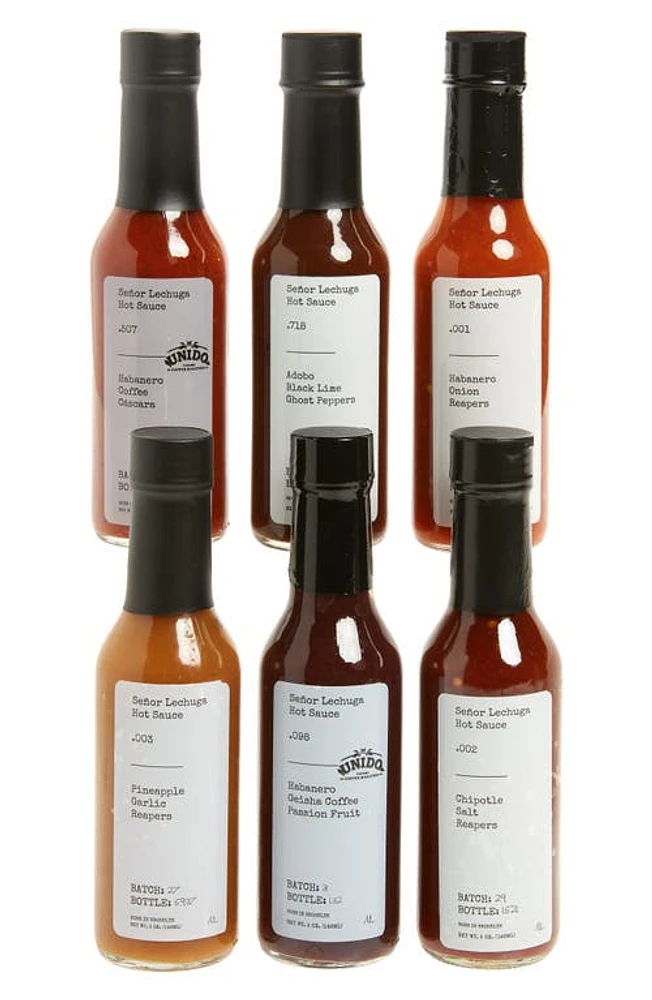 Señor Lechuga The Line Up 6-Piece Set Hot Sauces in Red Maroon And Yellow at Nordstrom