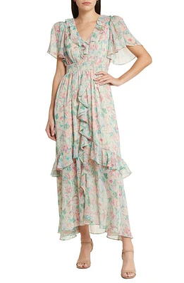 FLORET STUDIOS Floral Ruffle Detail Dress Pink Green at Nordstrom,