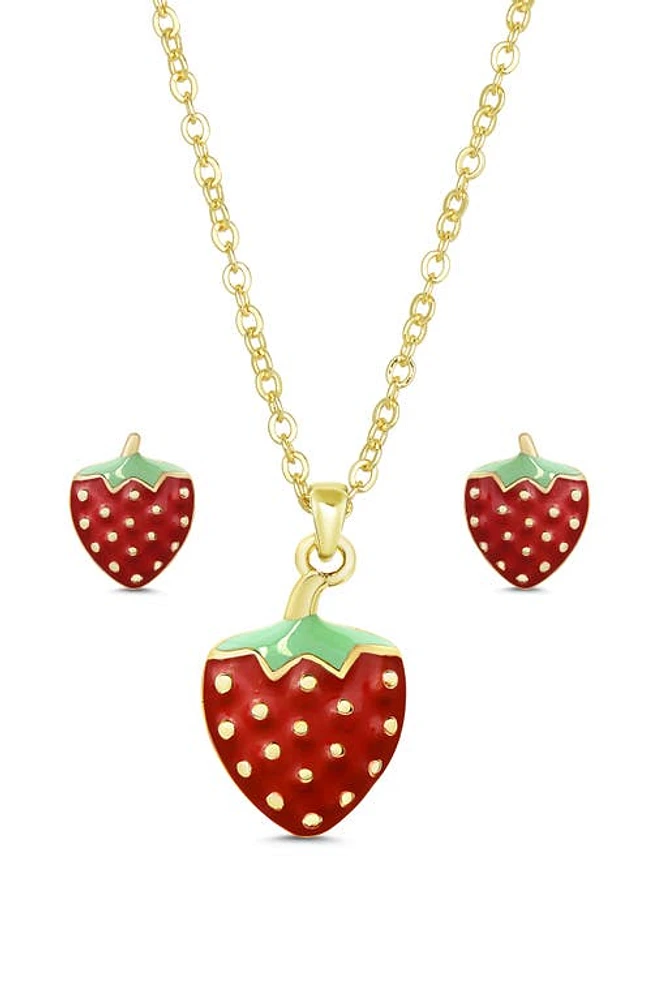 Lily Nily Kids' Strawberry Pendant Necklace & Stud Earrings Set in Gold/red at Nordstrom