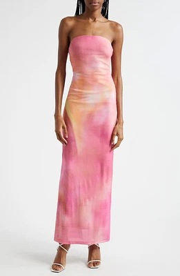 Rare London Tie Dye Strapless Mesh Gown Print at Nordstrom,