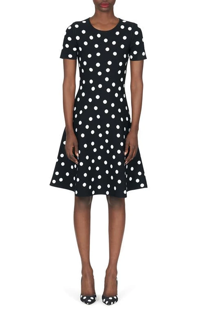 Carolina Herrera Polka Dot Knit Fit & Flare Dress in Black Multi at Nordstrom, Size X-Large