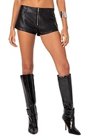 EDIKTED Zip Up Faux Leather Micro Shorts Black at Nordstrom,