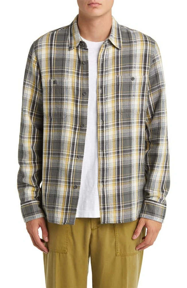 Officine Générale Ahmad Plaid Button-Up Overshirt Olive/Ecru/Mustard at Nordstrom,