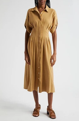 Veronica Beard Adavi Linen Blend Shirtdress Desert Khaki at Nordstrom,