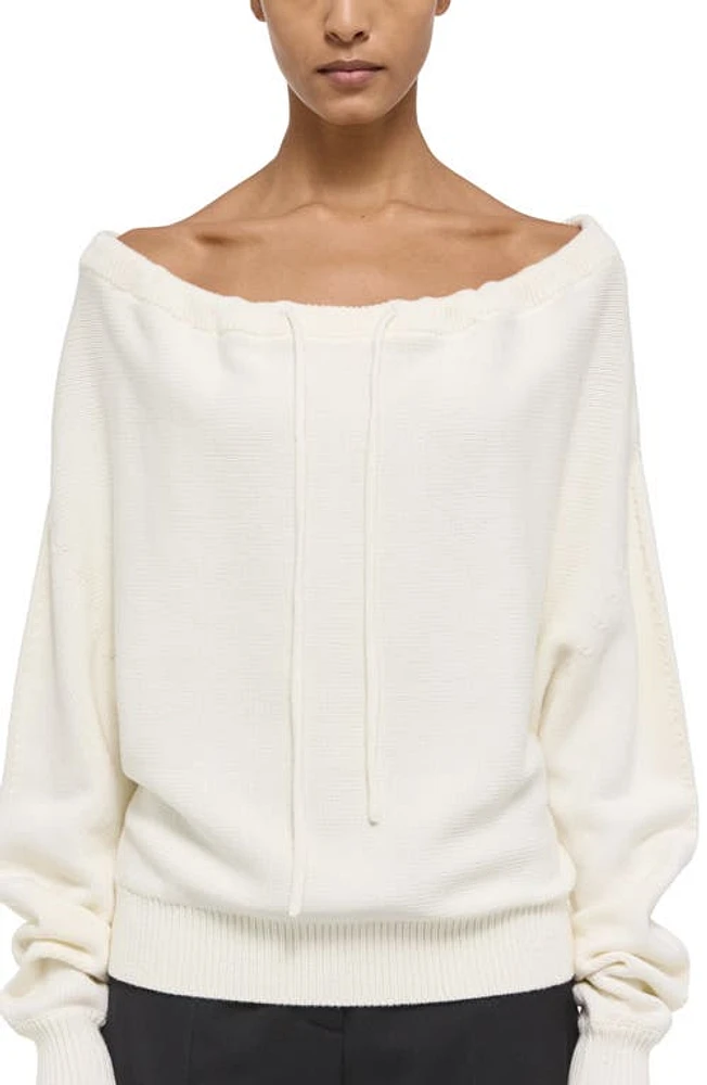 Helmut Lang Organic Cotton Drawstring Neck Sweater Ivory at Nordstrom,