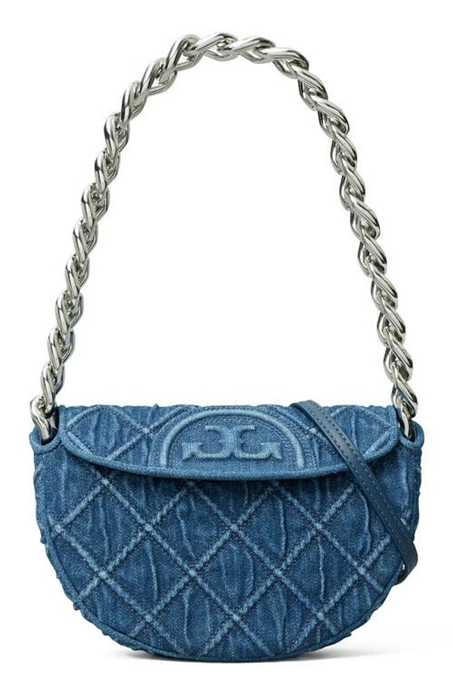 Tory Burch Mini Fleming Soft Denim Crescent Bag at Nordstrom