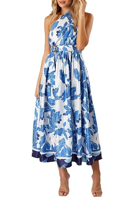 Petal & Pup Naomi Floral Print One-Shoulder Midi Dress Blue at Nordstrom,