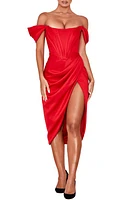 HOUSE OF CB Loretta Off the Shoulder Satin Corset Dress in Red at Nordstrom, Size X-Small