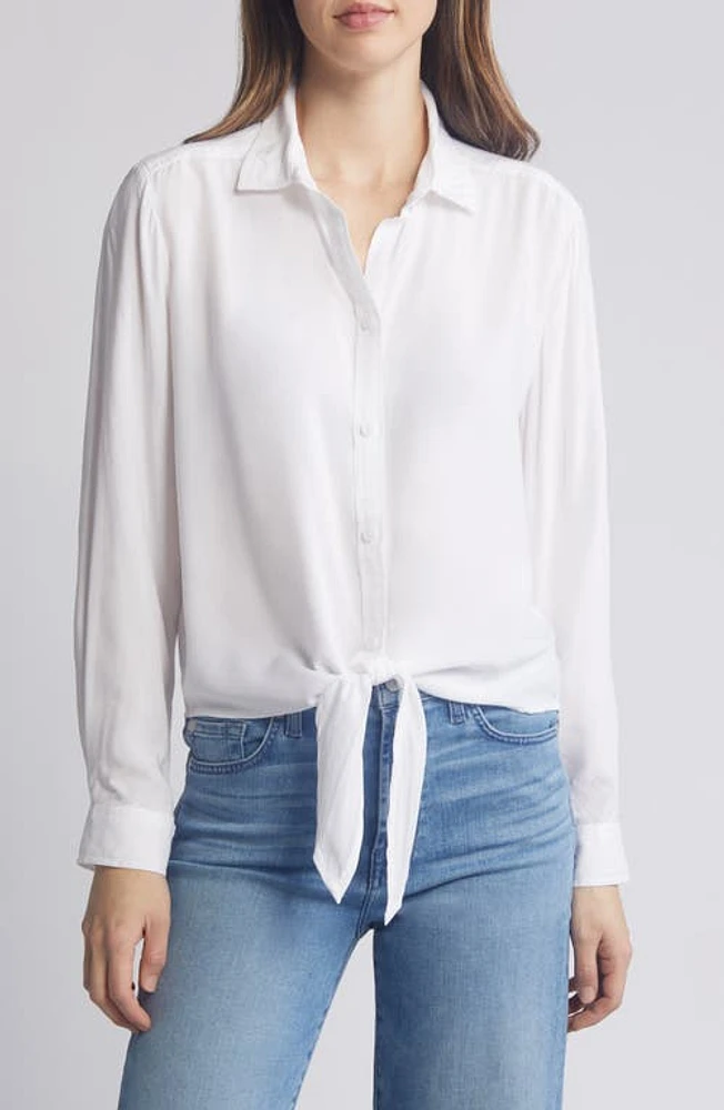 beachlunchlounge Magnolia Tie Front Button-Up Shirt in White at Nordstrom, Size X-Large